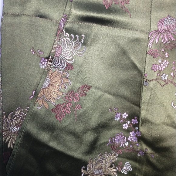 Vintage Olive Floral Embroidered Trousers Women’s Size 6 Side-Zip Rayon - Picture 9 of 9